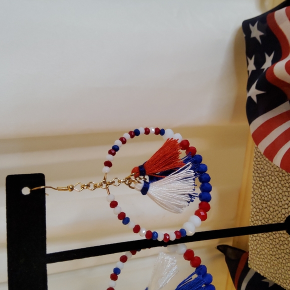 Patriotic Circle Beaded & Tassel Earrings - Picture 4 of 5
